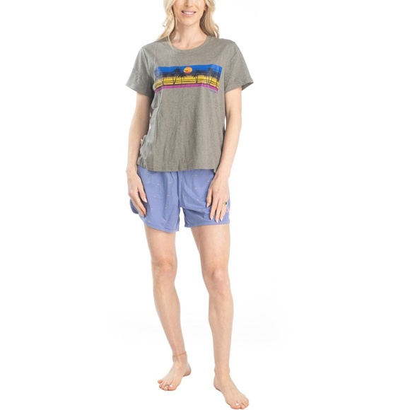 New OP Daybreakers Women's Sleep & Lounge Short Set -Heather Grey/Blue Small - Picture 1 of 9